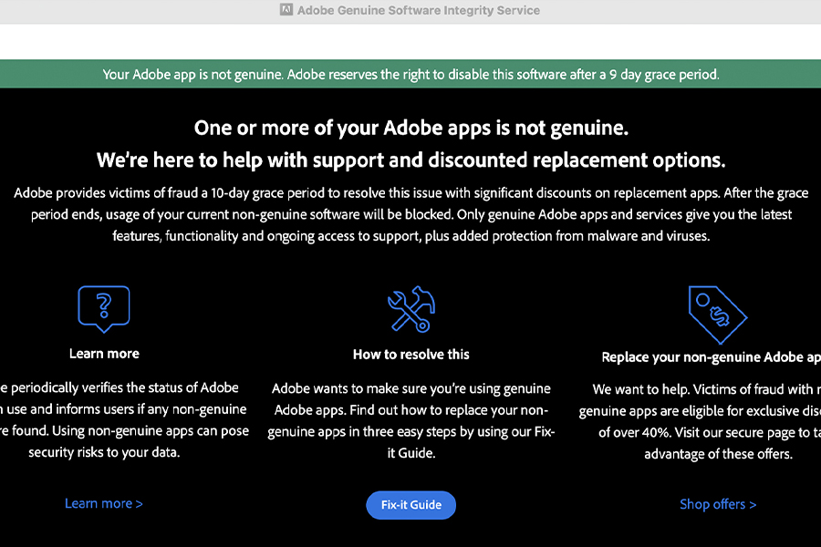 Adobe 提示非正版？？